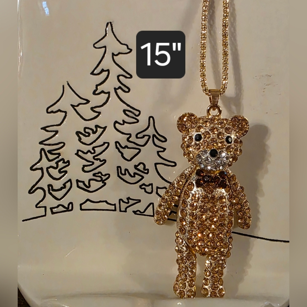 BETSY JOHNSON Gold tone Teddy Bear Pendant Necklace